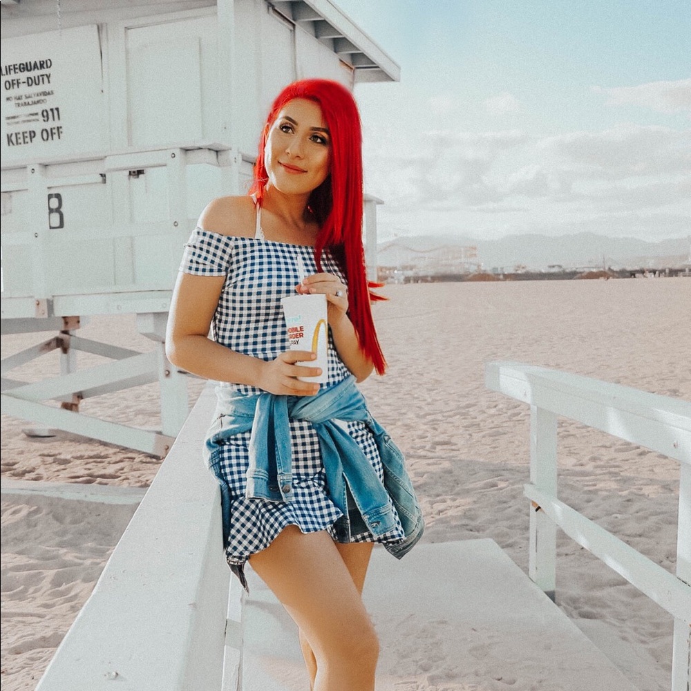 a'gaci Blue and White Gingham Mini Dress - Picture 4 of 4